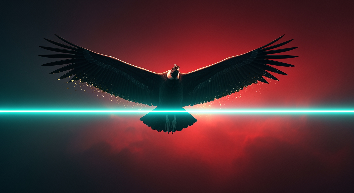 Conceptual illustration of the Iron Condor strategy: a condor soaring between defined ceiling and floor risk boundaries